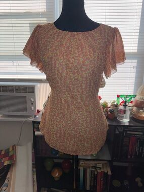 attention Pink and Yellow Floral Flutter-Sleeve Blouse